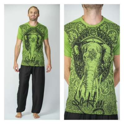 T-shirt etnica uomo con elefante - Verde